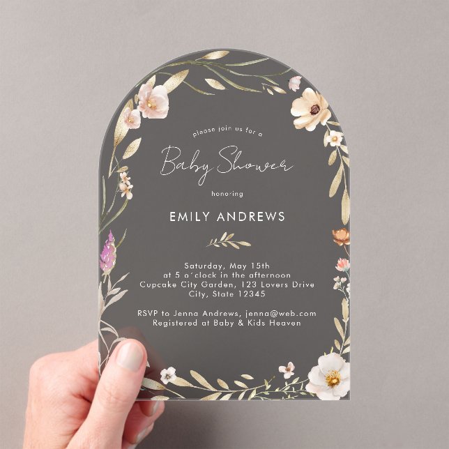 Boho Flower Baby Shower  Acrylic Invitations (Insitu (Handheld))