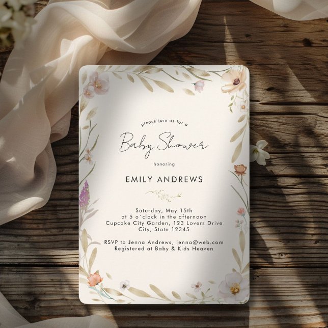 Boho Flower Baby Shower Invitation (Boho Flower Baby Shower Beige - Pastel Invitation for Baby Girl & Baby Boy - Gender Neutral.)