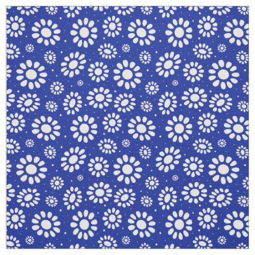 Boho Flower Blue and White Pattern Fabric