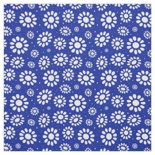 Boho Flower Blue and White Pattern Fabric