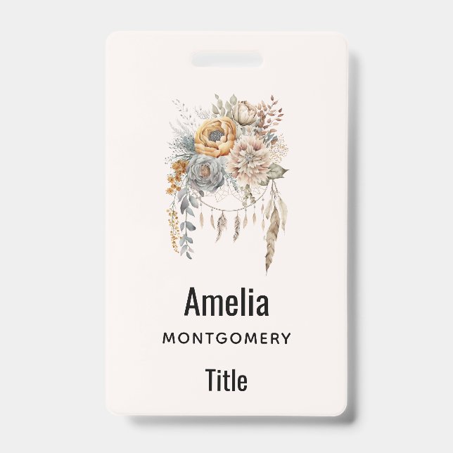 Boho Flower Bouquet and Dreamcatcher Badge (Front)