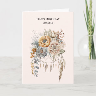 Boho Flower Bouquet and Dreamcatcher Birthday Card