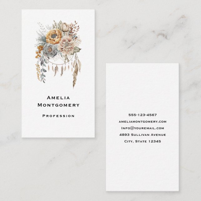 Boho Flower Bouquet and Dreamcatcher Business Card (Front/Back)