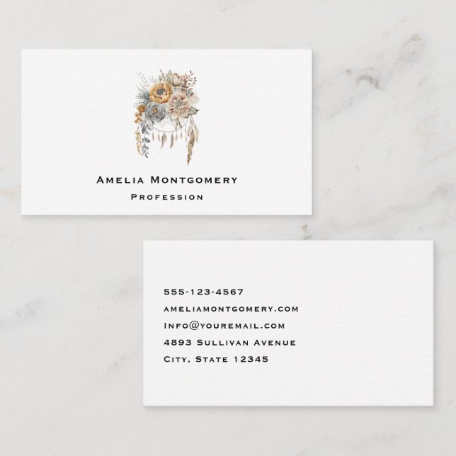 Boho Flower Bouquet and Dreamcatcher Business Card (Front/Back)