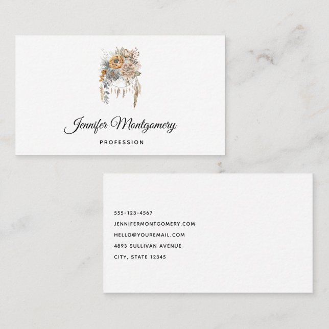 Boho Flower Bouquet and Dreamcatcher Business Card (Front/Back)