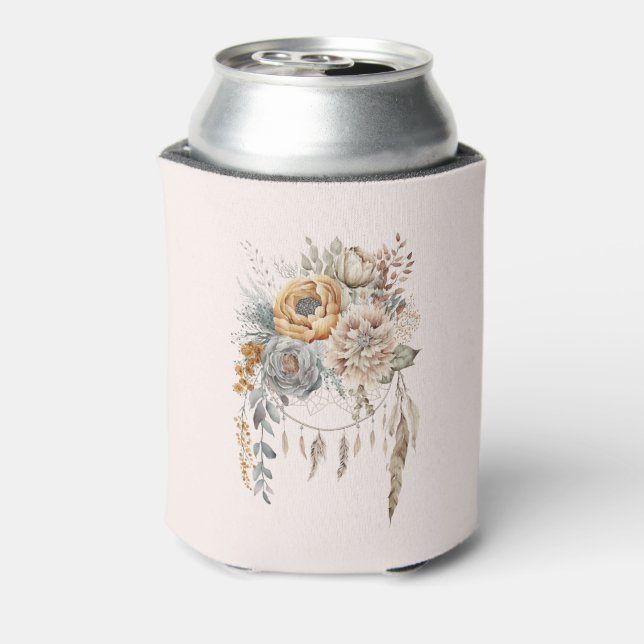 Boho Flower Bouquet and Dreamcatcher Can Cooler (Can Back)