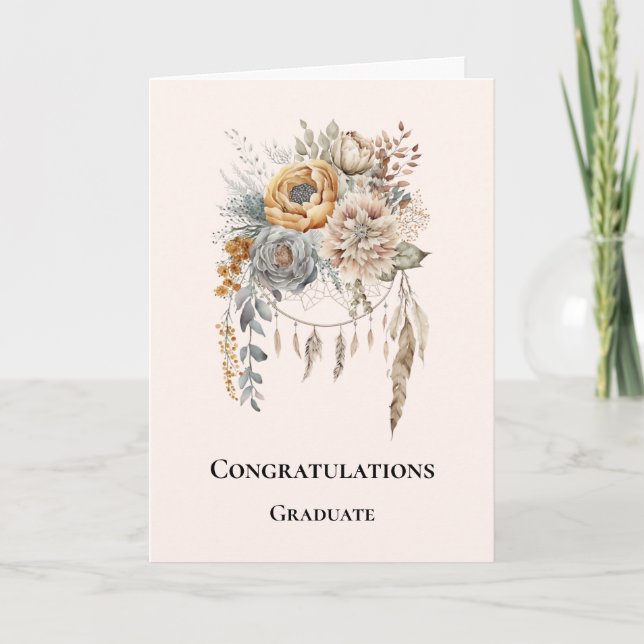 Boho Flower Bouquet and Dreamcatcher Graduation Card (Front)