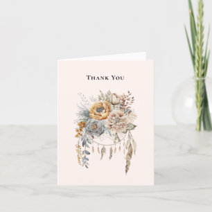 Boho Flower Bouquet and Dreamcatcher Letterpress Thank You Card