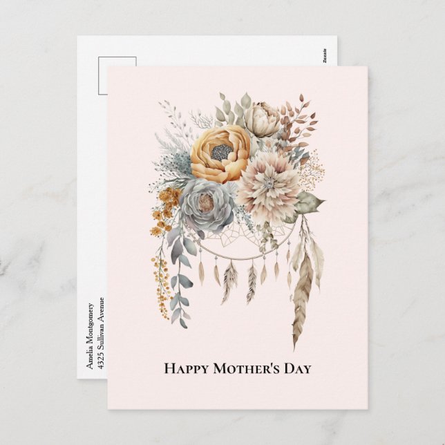 Boho Flower Bouquet and Dreamcatcher Mother's Day Holiday Postcard (Front/Back)