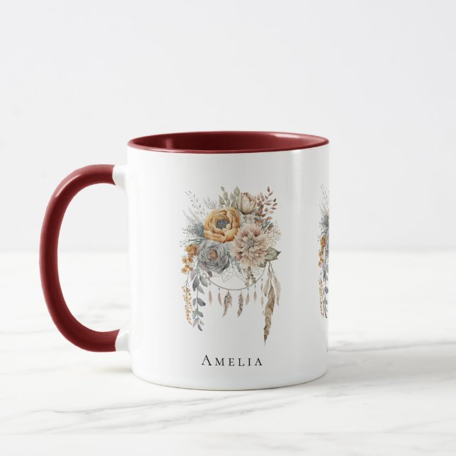 Boho Flower Bouquet and Dreamcatcher Mug (Left)