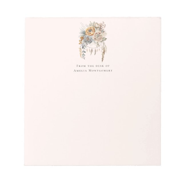 Boho Flower Bouquet and Dreamcatcher Notepad (Front)