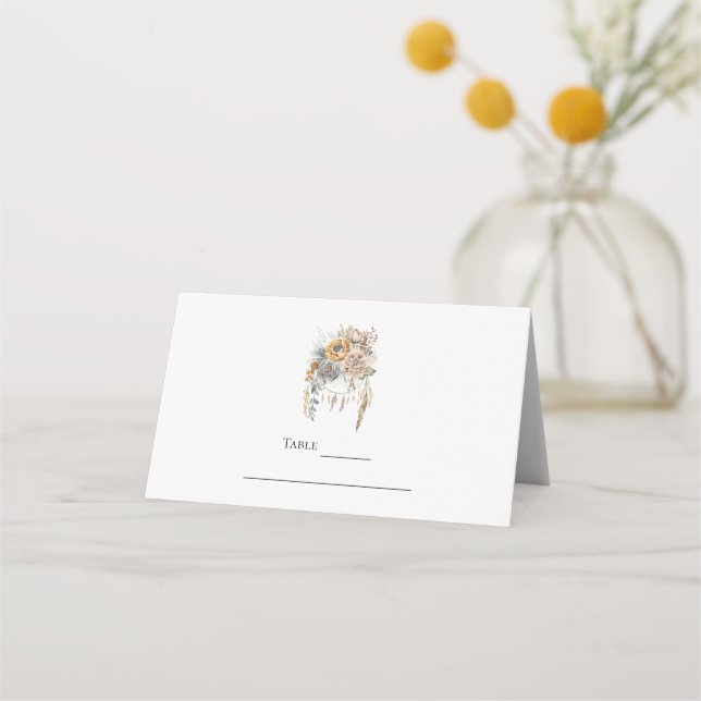 Boho Flower Bouquet and Dreamcatcher Table Place Card (Front)