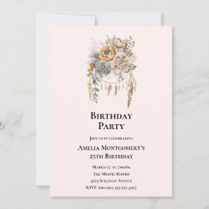 Boho Flower Bouquet in Neutral Colors Birthday Invitation