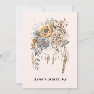 Boho Flower Bouquet in Neutral Colors Mother's Day Holiday Card