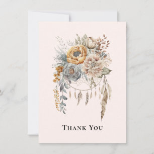 Boho Flower Bouquet in Neutral Colors Thank You Card