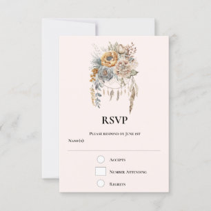 Boho Flower Bouquet in Neutral Colors Wedding RSVP Card