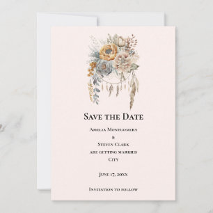 Boho Flower Bouquet in Neutral Colors Wedding Save The Date