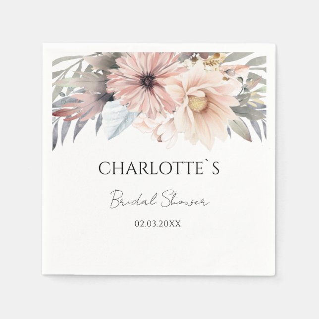 Boho Flower Bridal Shower  Napkins (Front)