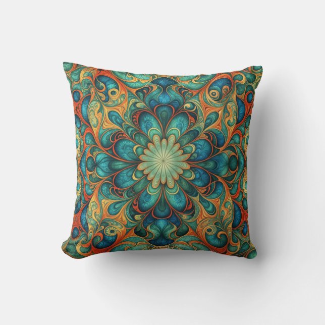Boho Flower Colorful Swirls Throw Pillow (Front)