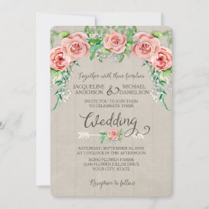 BOHO Flower Crown Baby's Breath Wood Fence Wedding Invitation