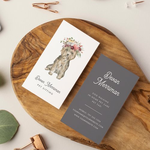 Boho Flower Crown Pup  Pet Care Business Card