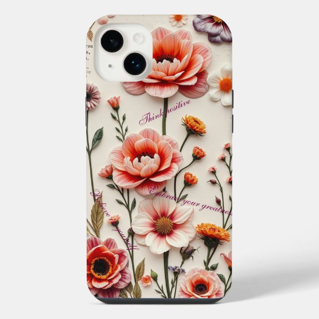 boho flower customizable quote  iphone case (Back)