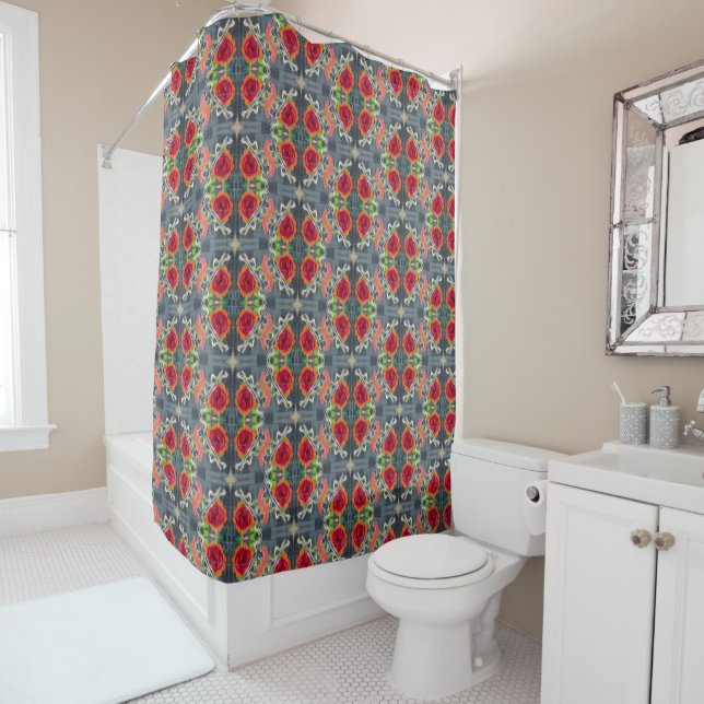 boho flower design roses shower curtain (In Situ)