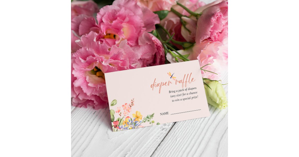 Boho Flower Dragonfly BABY SHOWER DIAPER RAFFLE Enclosure Card | Zazzle
