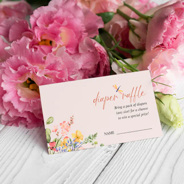 Boho Flower Dragonfly BABY SHOWER DIAPER RAFFLE Enclosure Card | Zazzle