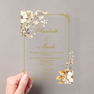 Boho flower Elegant Acrylic Wedding Invitations