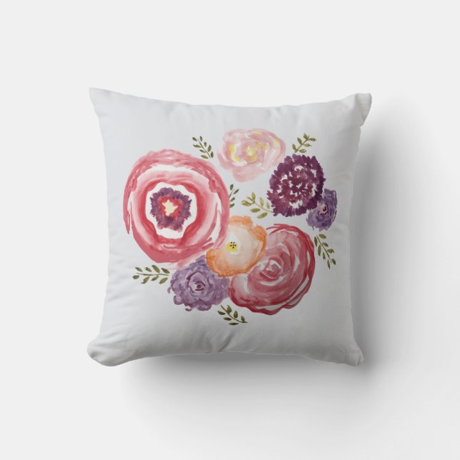 Boho Flower Garden Painting Pillow (Front)