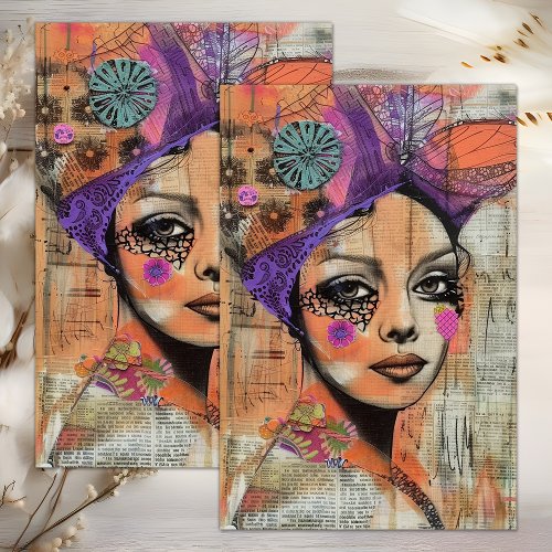 BOHO FLOWER GIRL DECOUPAGE TISSUE PAPER