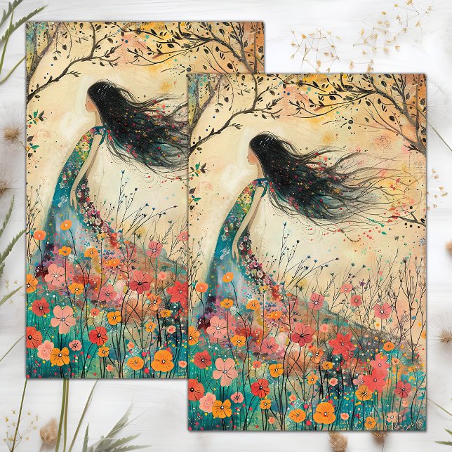 BOHO FLOWER GIRL DECOUPAGE TISSUE PAPER (BOHO FLOWER GIRL DECOUPAGE TISSUE PAPER)