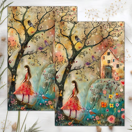 BOHO FLOWER GIRL DECOUPAGE TISSUE PAPER