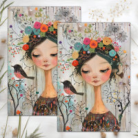 BOHO FLOWER GIRL DECOUPAGE TISSUE PAPER