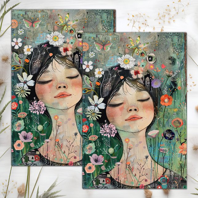 BOHO FLOWER GIRL DECOUPAGE TISSUE PAPER (BOHO FLOWER GIRL DECOUPAGE TISSUE PAPER)