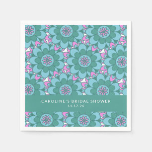 Boho Flower Groovy Green Bridal Shower Custom Napkins