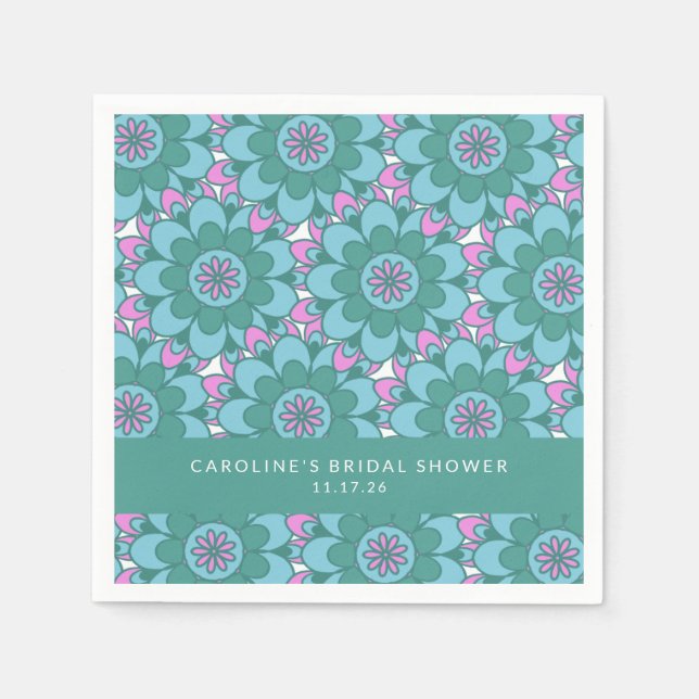 Boho Flower Groovy Green Bridal Shower Custom  Napkins (Front)