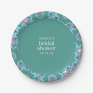 Boho Flower Groovy Green Bridal Shower Custom Paper Plates