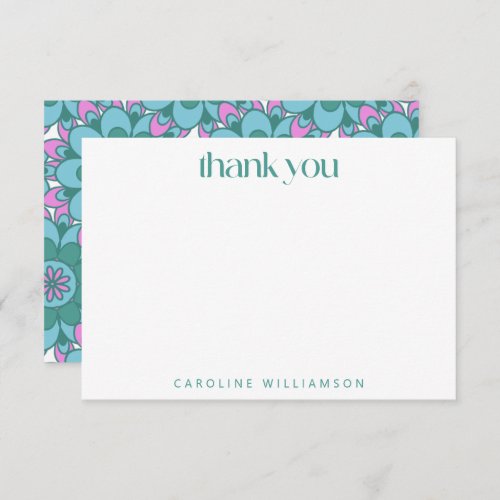 Boho Flower Groovy Green Personalized Name  Thank You Card