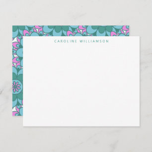 Boho Flower Groovy Green Personalized Stationery  Note Card
