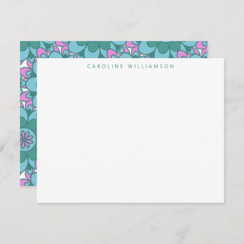Boho Flower Groovy Green Personalized Stationery  Note Card