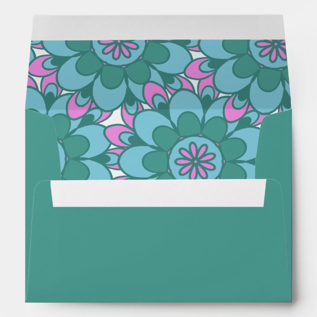 Boho Flower Groovy Green Shower Return Address Envelope (Back (Bottom))