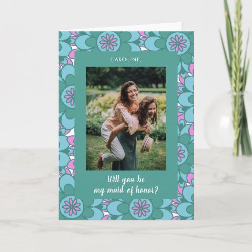Boho Flower Groovy Photo Bridal Party Proposal  Card