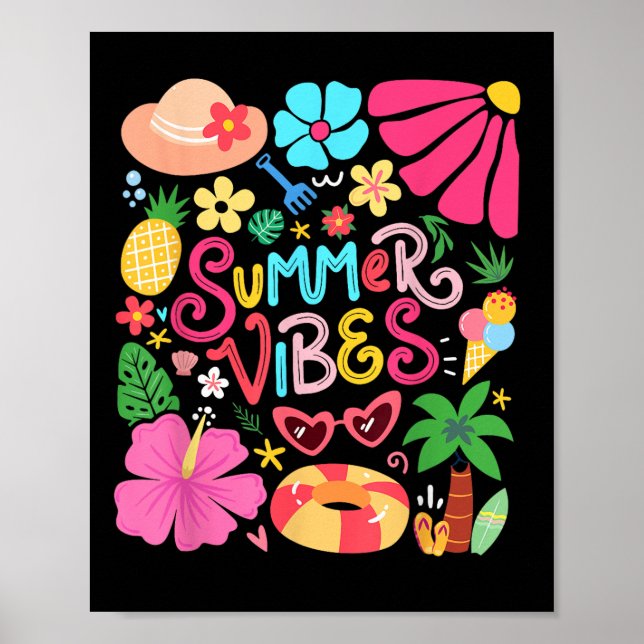 Boho Flower Hello Summer Vibes Funny Beach Life Me Poster (Front)