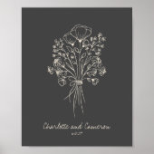 Boho Flower Line Art Drawing Personalized Names Poster (Front)