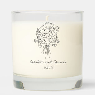 Boho Flower Line Art Drawing Personalized Names  Scented Candle