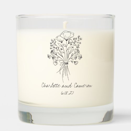 Boho Flower Line Art Drawing Personalized Names  Scented Candle