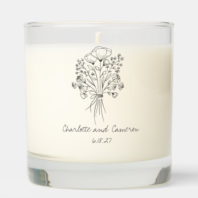 Boho Flower Line Art Drawing Personalized Names  Scented Candle (Front)