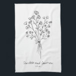 Boho Flower Line Art Drawing Personalized Wedding  Kitchen Towel<br><div class="desc">Boho Flower Line Art Drawing Personalized Wedding Kitchen Towel</div>